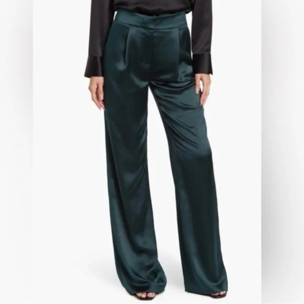 Veronica Beard Satin Wide-Leg Pants - Deep Green